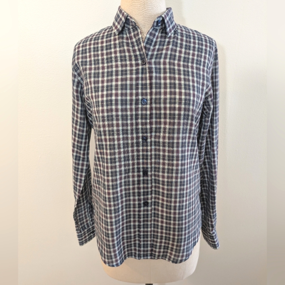 Vintage Ms. Lee lightweight poly cotton soft plaid button up. 11-12. Med…